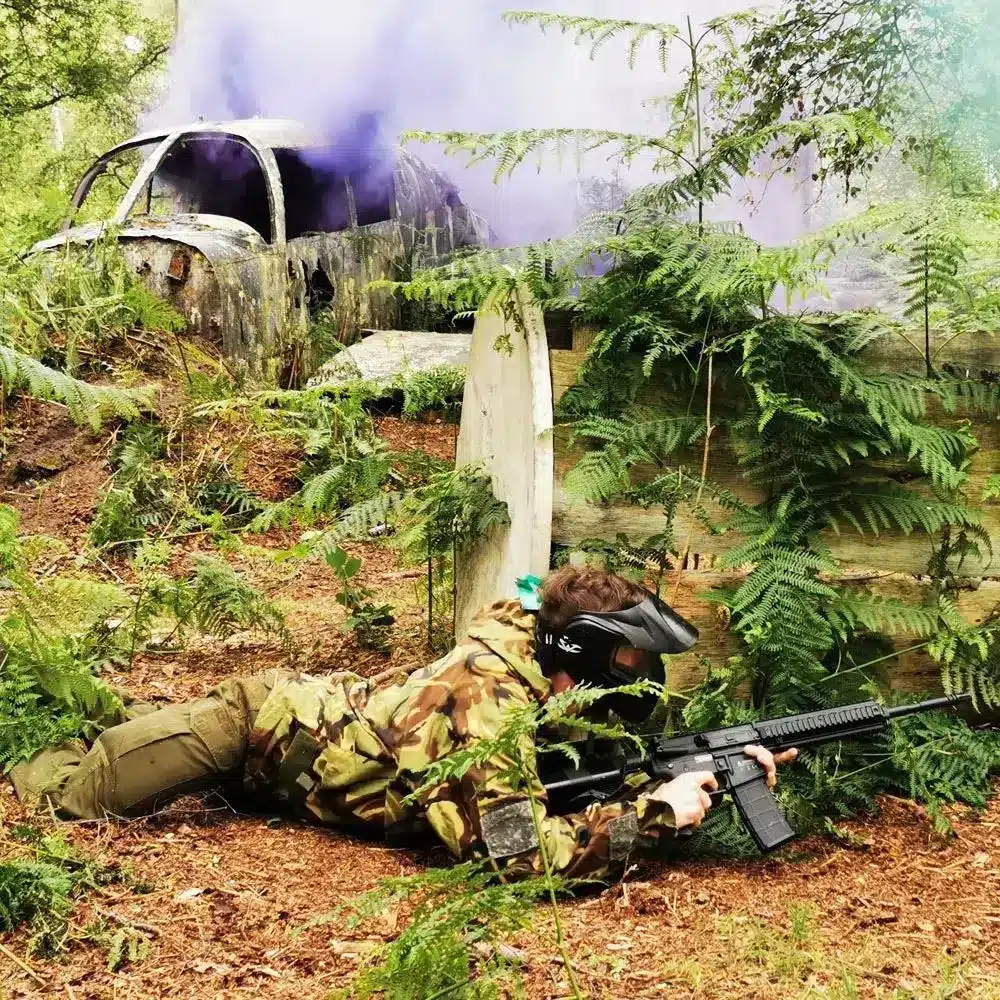 Airsoft player on the airfield map at the Yorkshire Outdoor Activity Park
