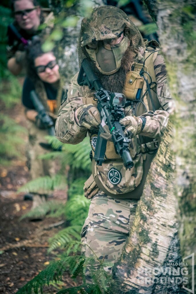 Halo Mill Proving Grounds Airsoft event at Yorkshire Outdoor Activity Park, player with a big beard