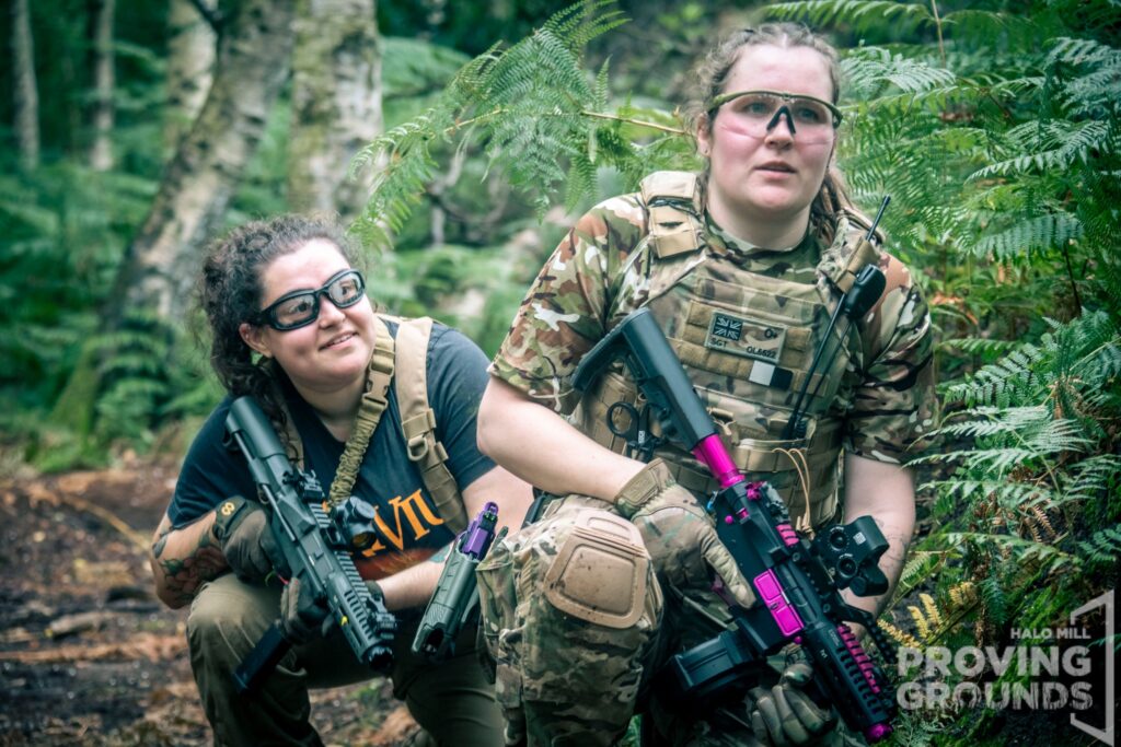 Halo Mill Proving Grounds Airsoft event at Yorkshire Outdoor Activity Park, two lady players