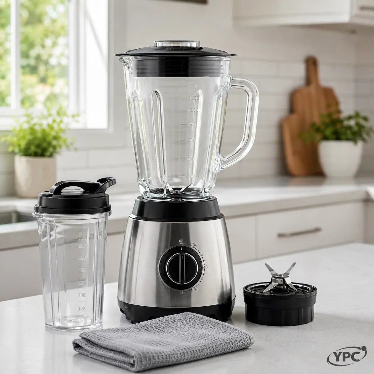 Blender with jug lid cup blade base and cleaning cloth for buyer checklist