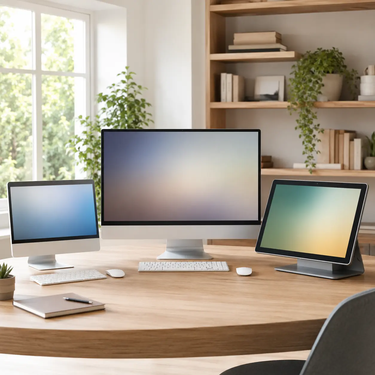 Compact, large screen and touchscreen style all in one PCs compared on a modern desk