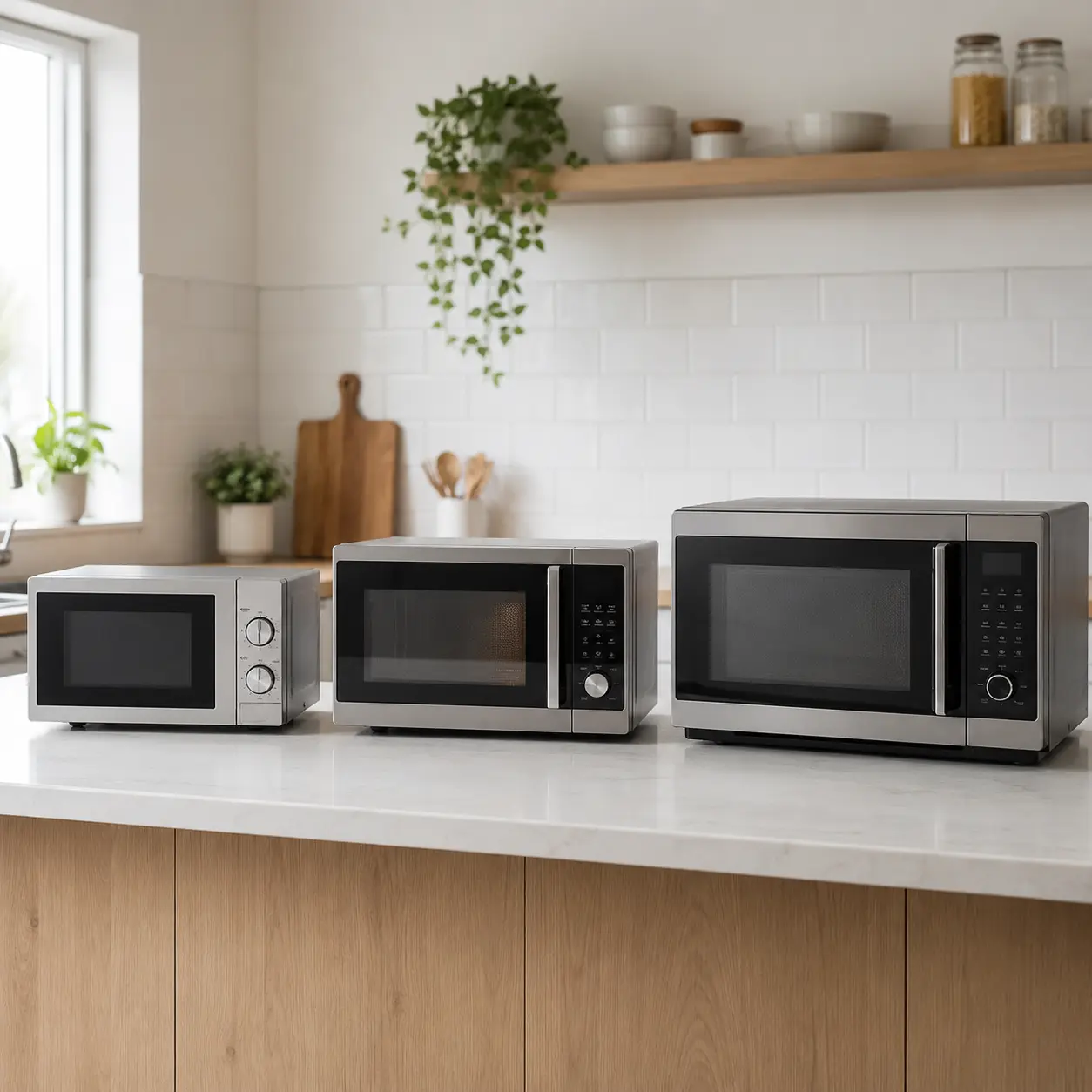 Solo grill and combination microwave ovens compared on a kitchen worktop