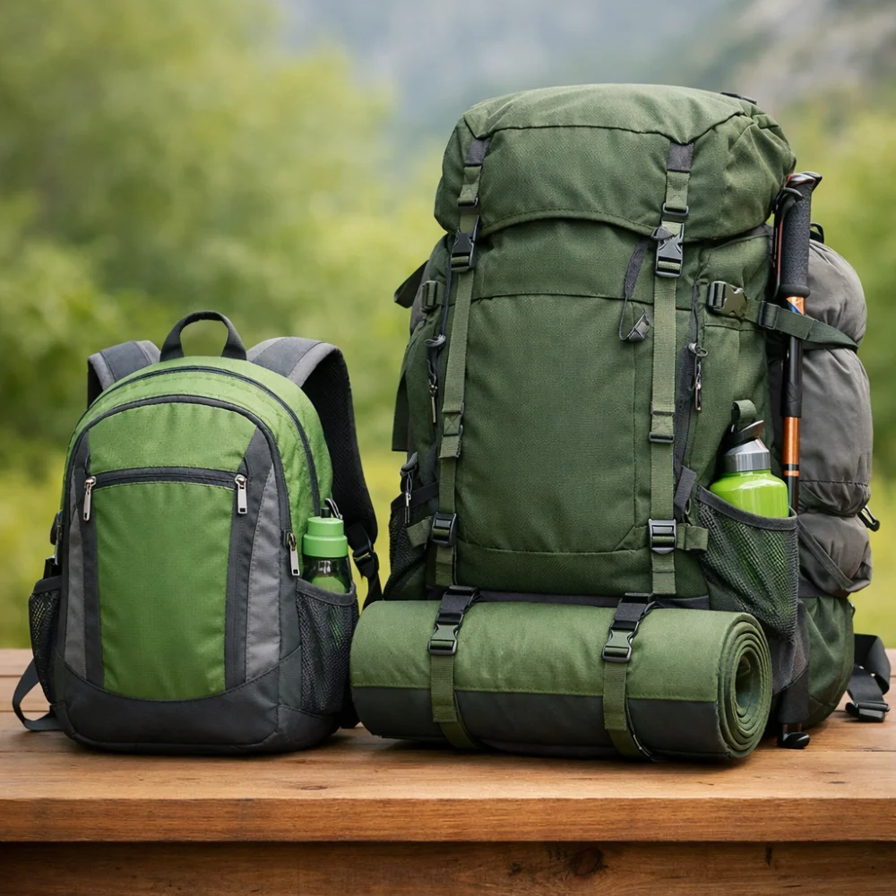 Two airsoft-style backpacks compared by size