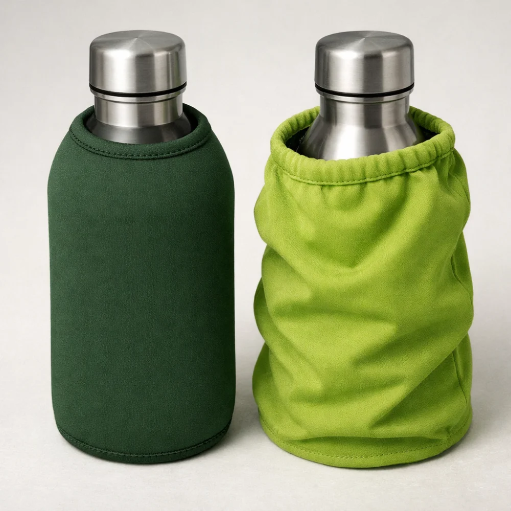 Side-by-side comparison of two airsoft bottle cover styles showing fit and texture.
