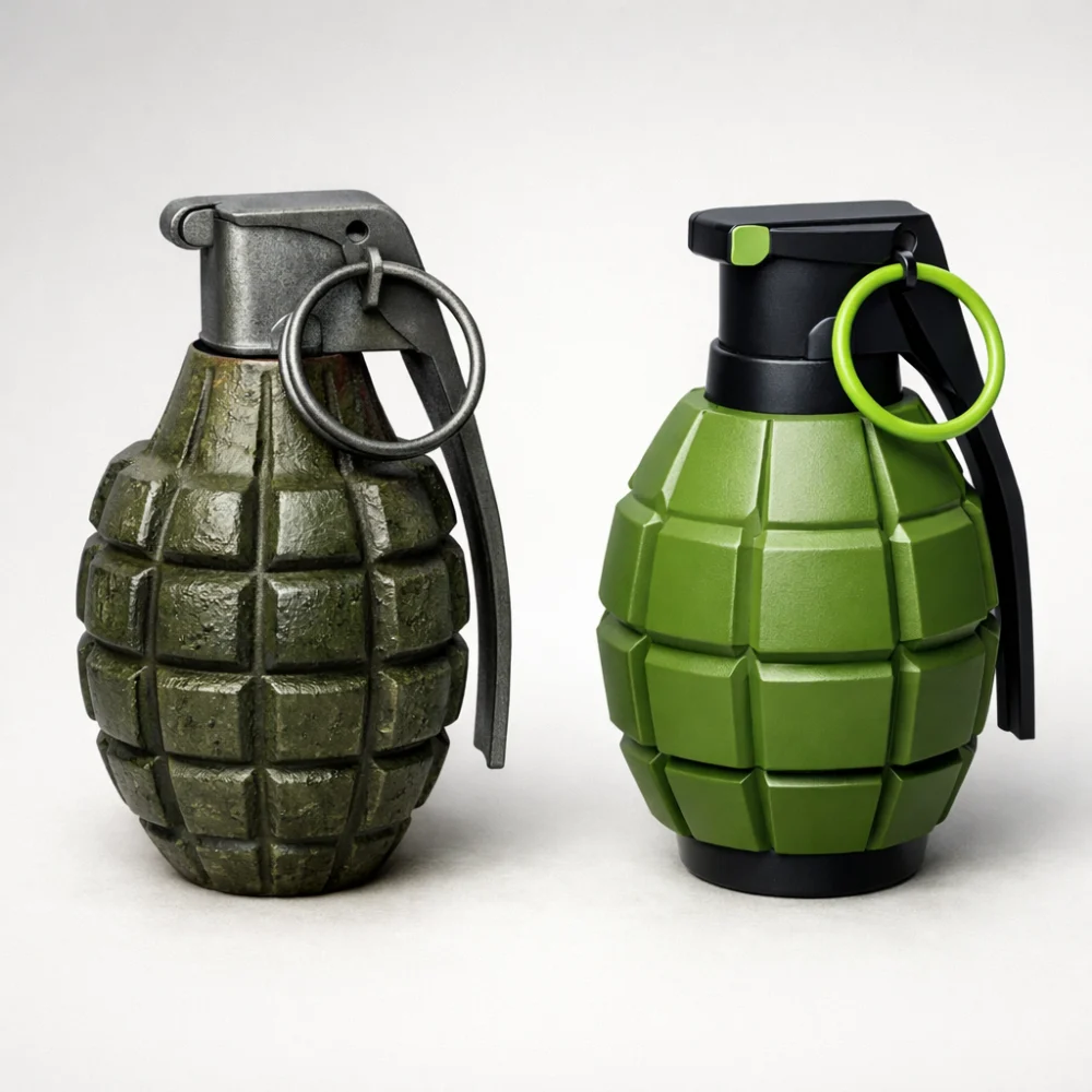 Two generic dummy grenade props compared side by side on a plain background.