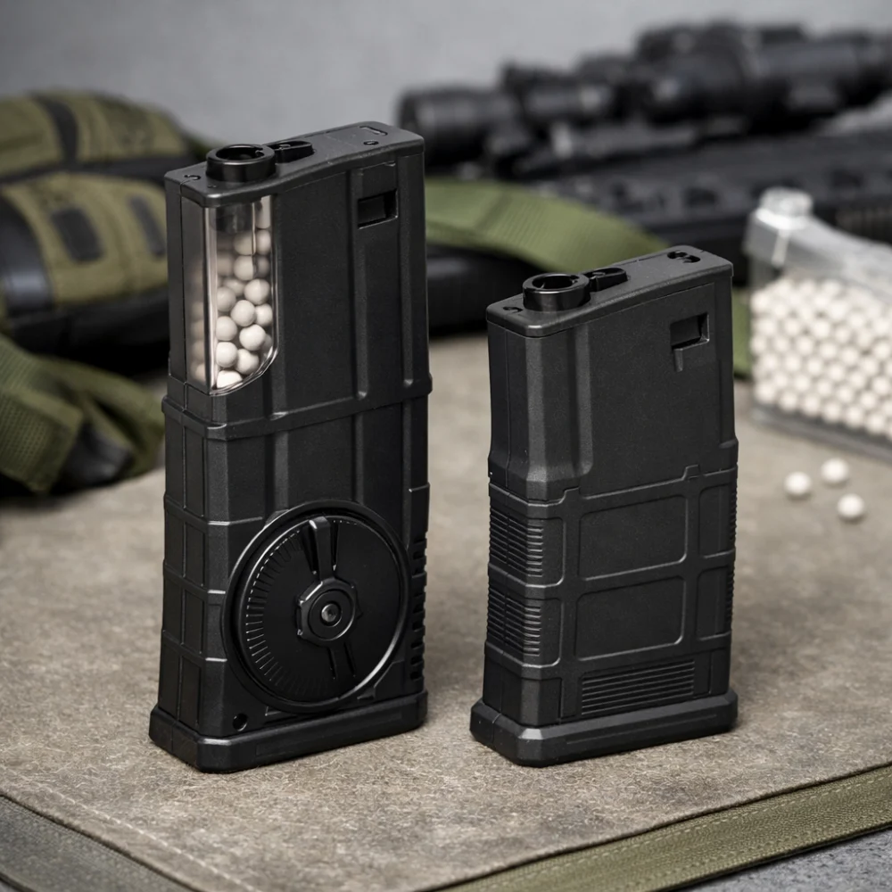 Two generic airsoft magazines shown side by side for comparison