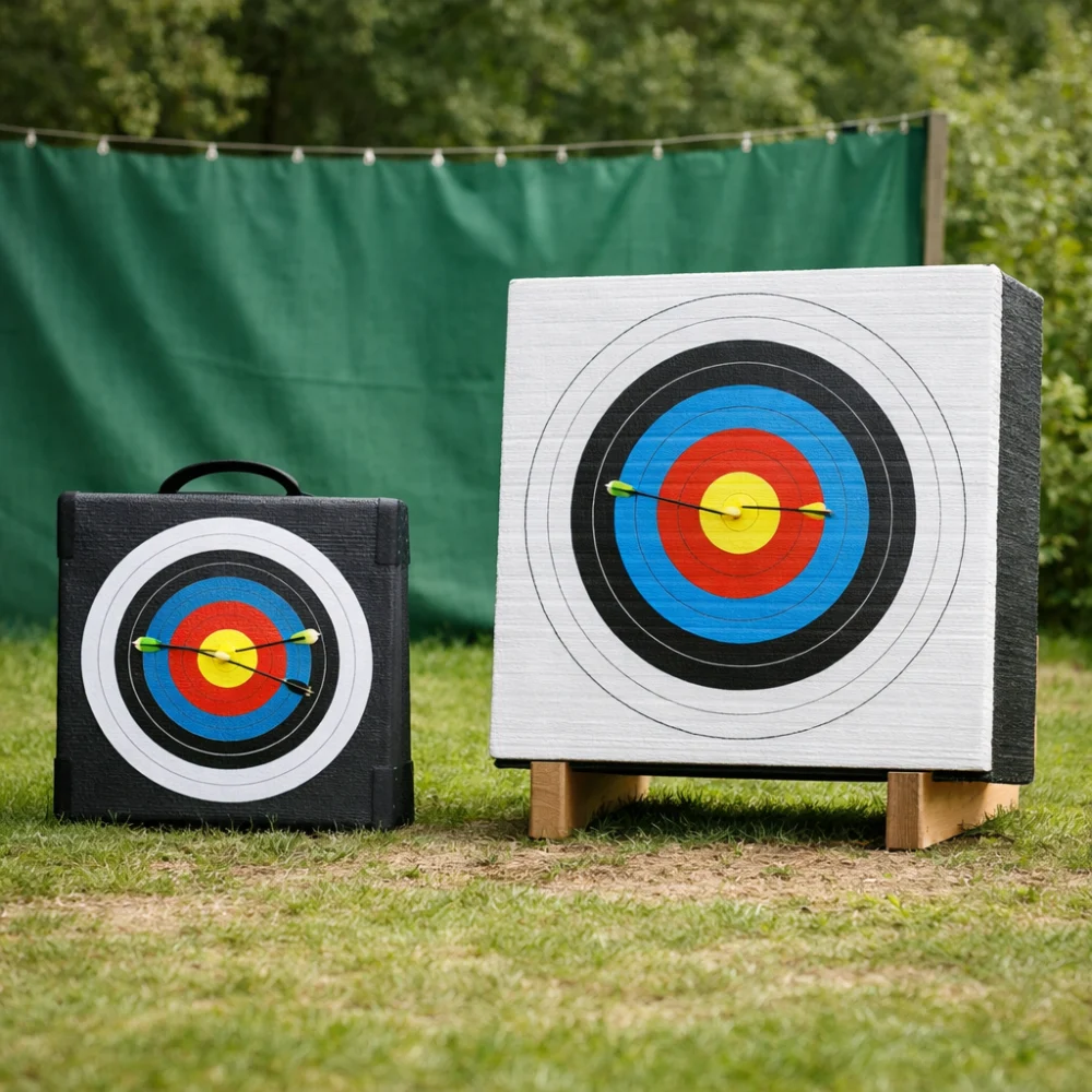 Two generic archery target bosses shown side by side for size comparison.