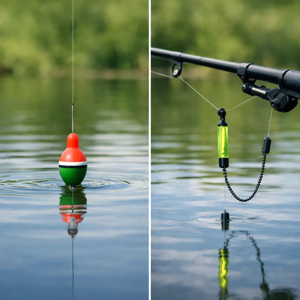 Two different fishing indicator styles shown side by side