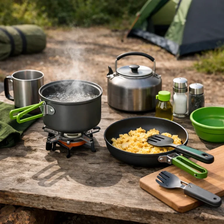 Camping pot and pan arranged for outdoor cooking