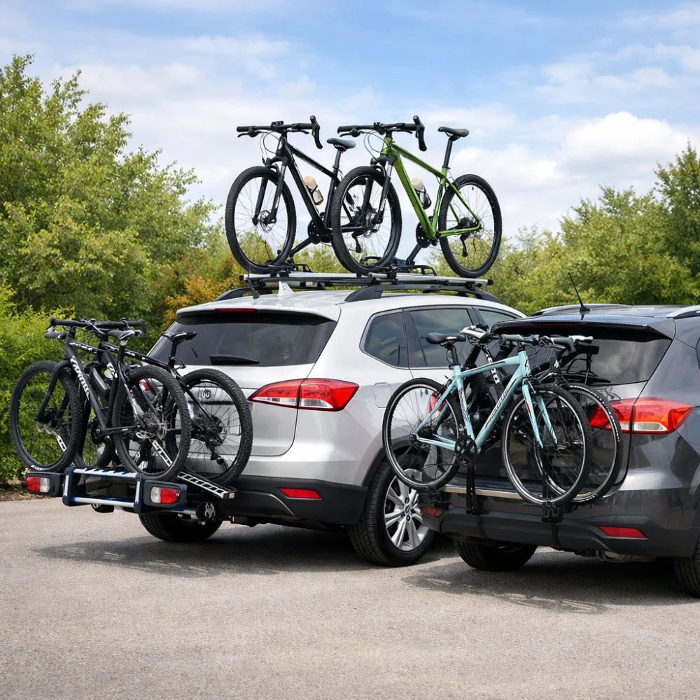 Three common car bike rack styles compared