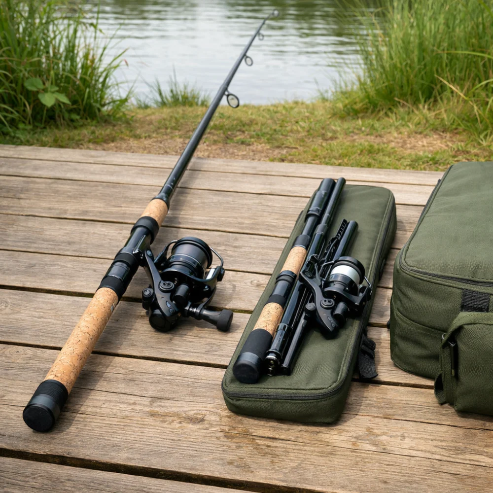Two generic carp rods shown side by side to compare length and handling