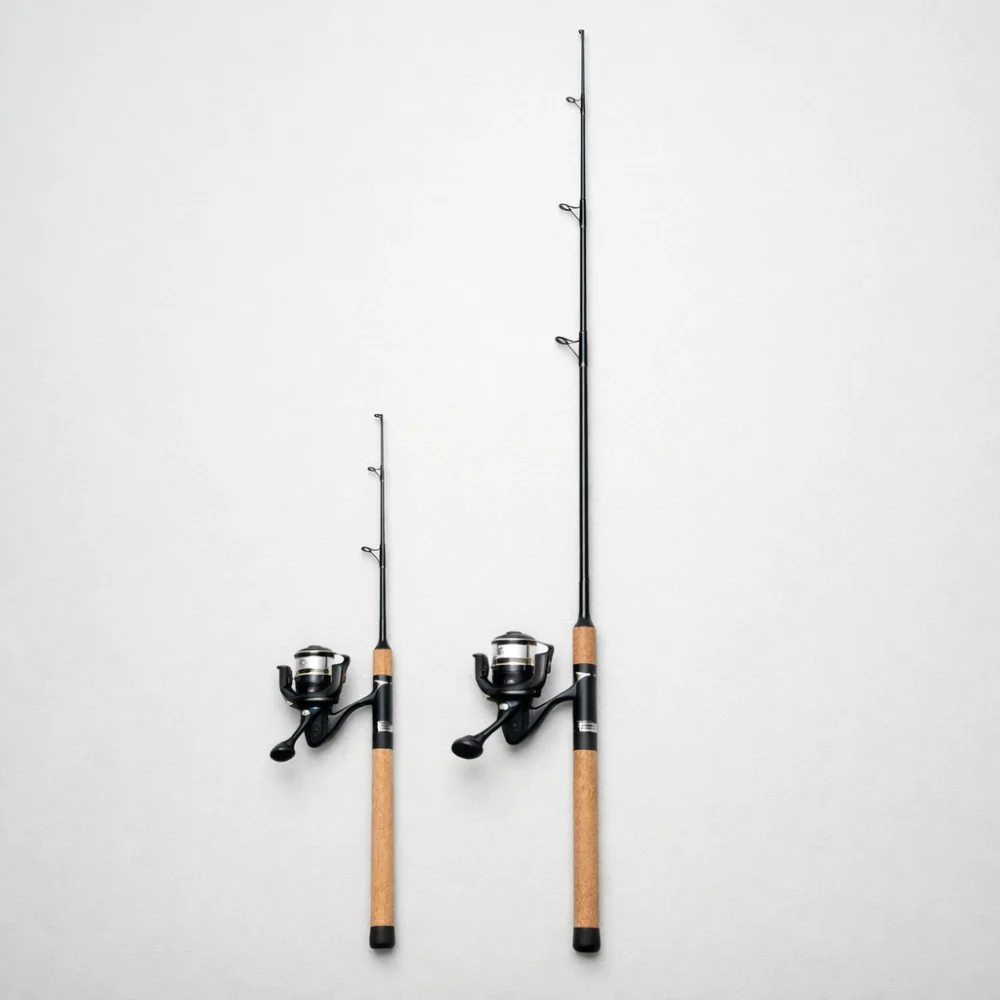 Two fishing rods of different lengths shown side by side