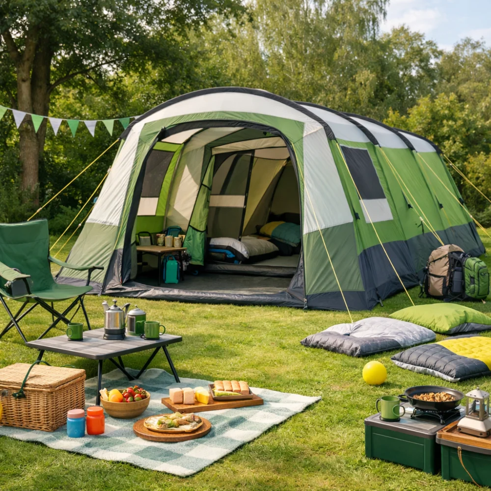 Family tent shown in a simple campsite setting to illustrate buying considerations such as space and layout.