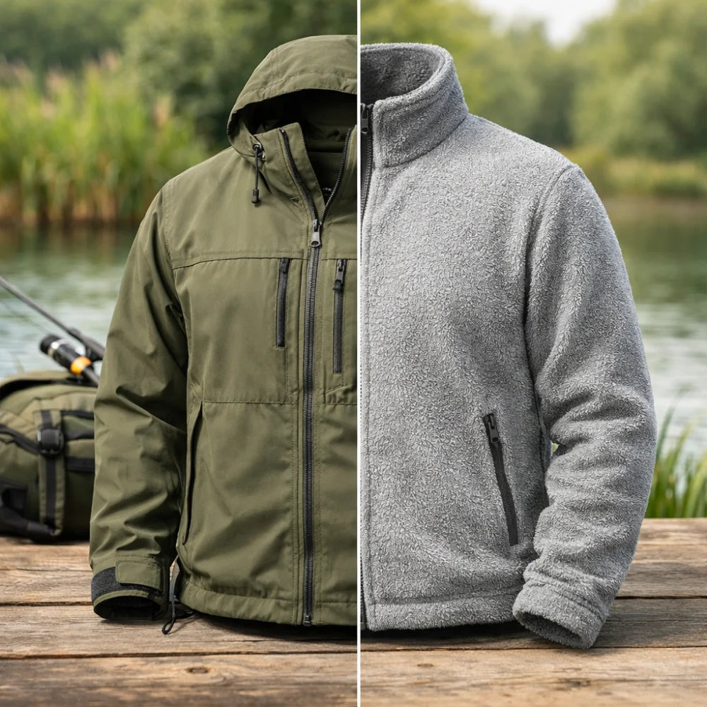 Side-by-side fishing hoodie and fleece comparison