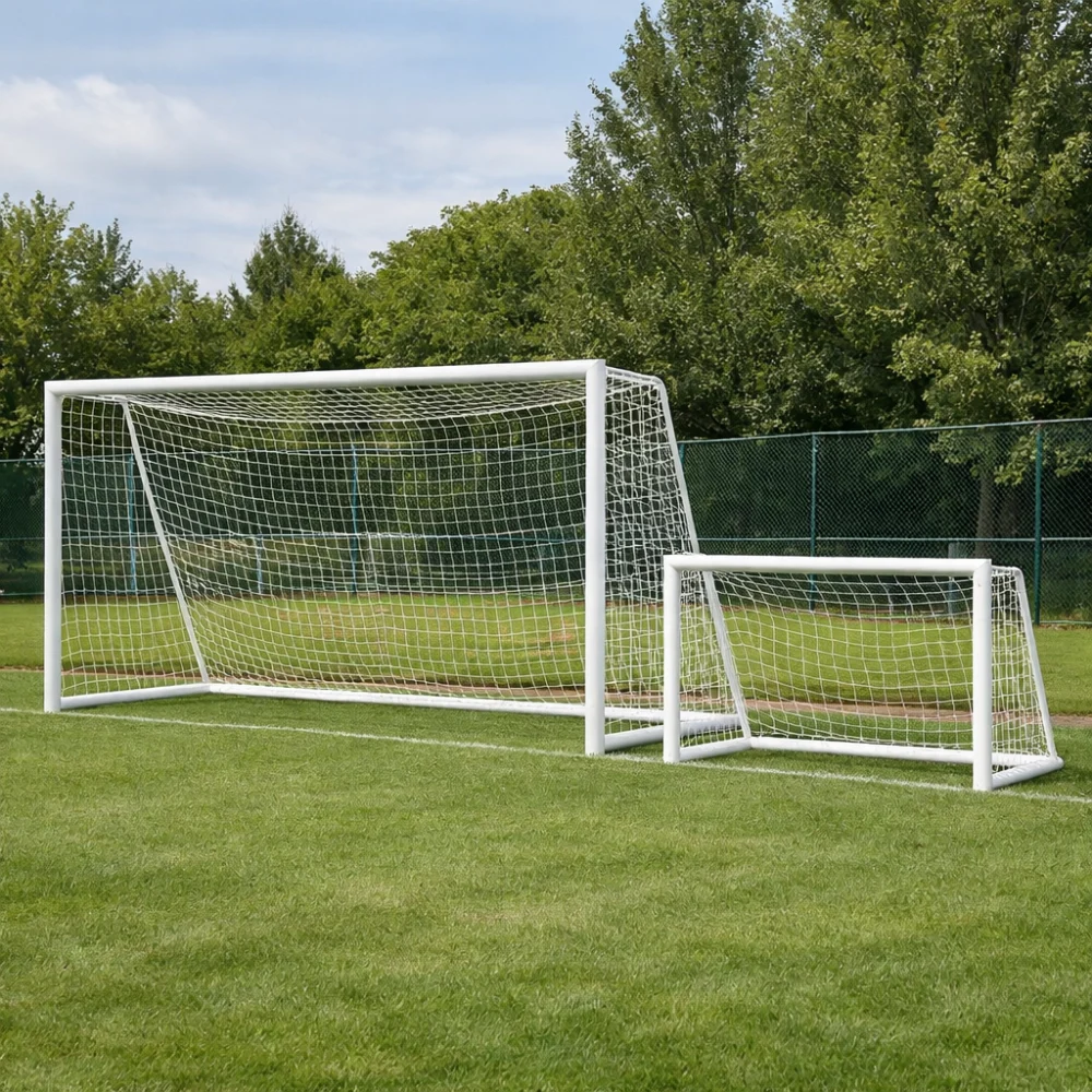 Two football goals of different sizes shown side by side