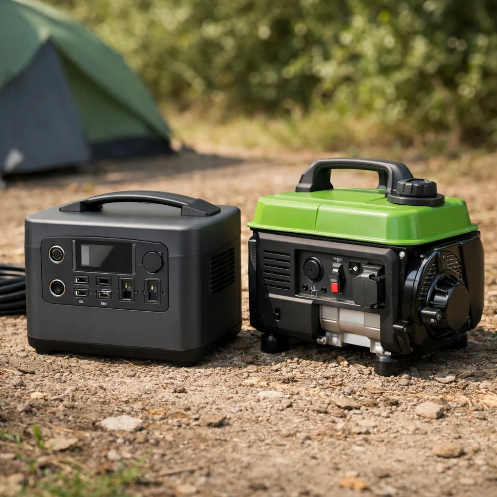 Portable power station and compact generator set out for camping use