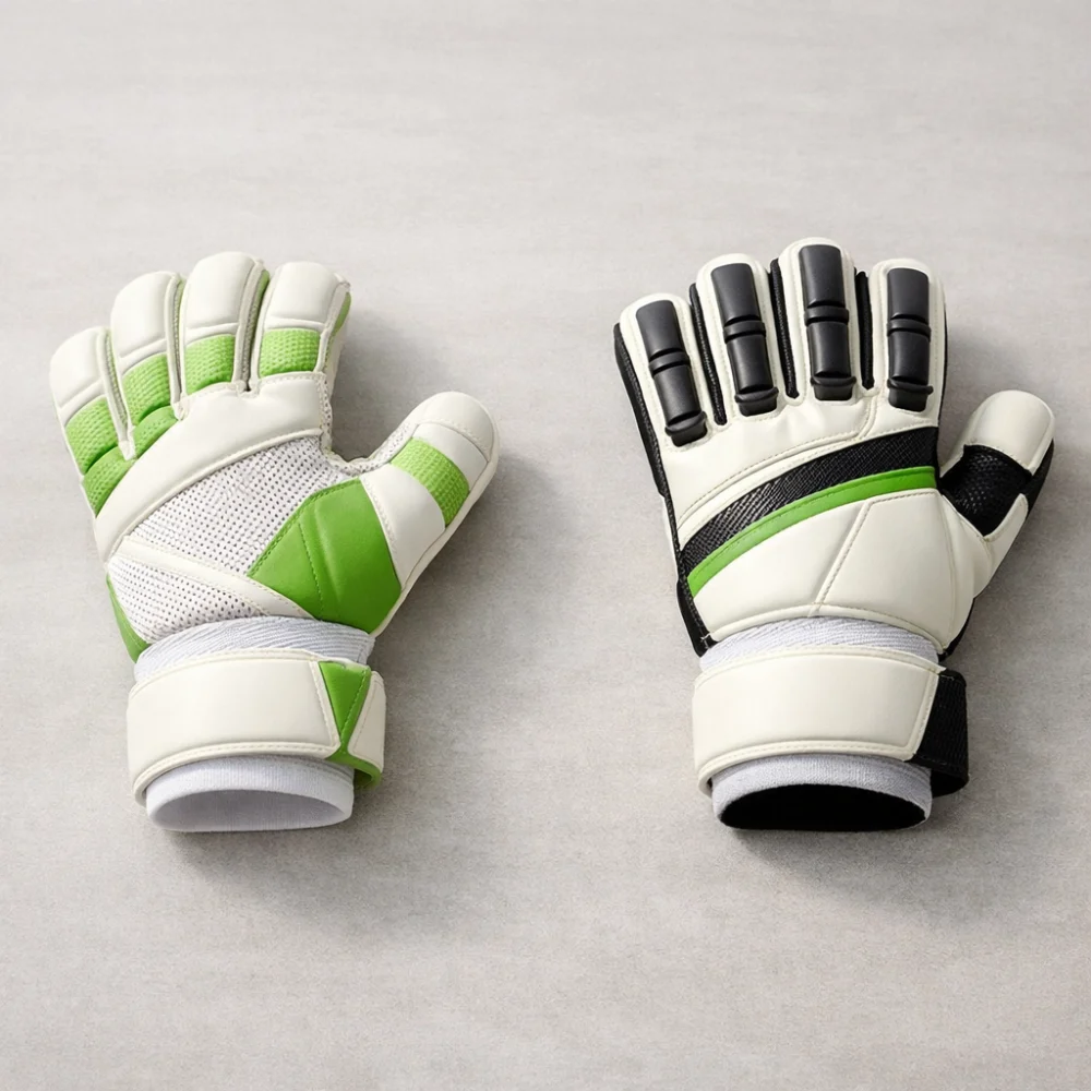 Two goalkeeper glove styles shown side by side for comparison