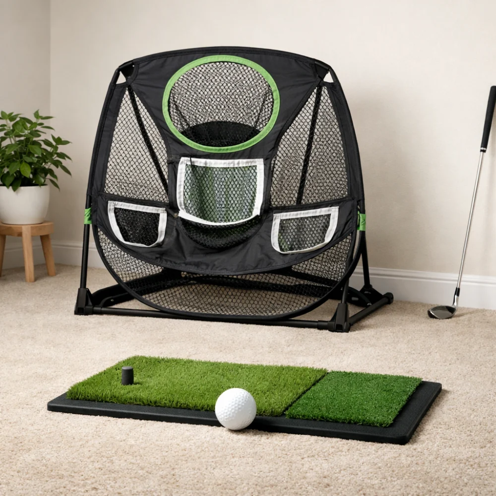 Golf chipping net set up for short-game practice