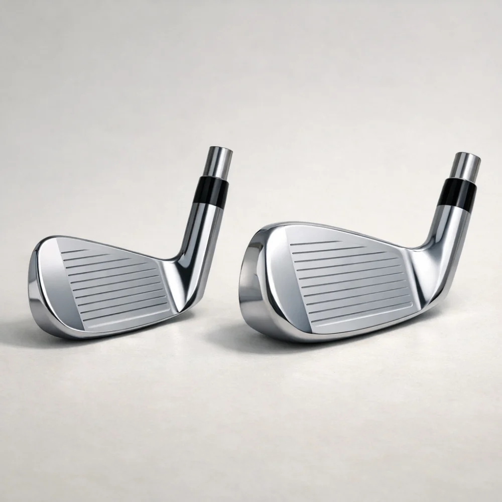 Two different golf iron head styles compared side by side