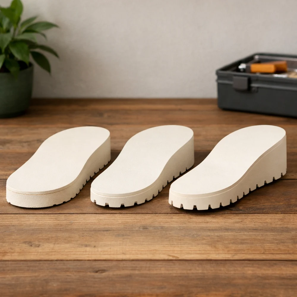 Three golf wedge soles shown side by side