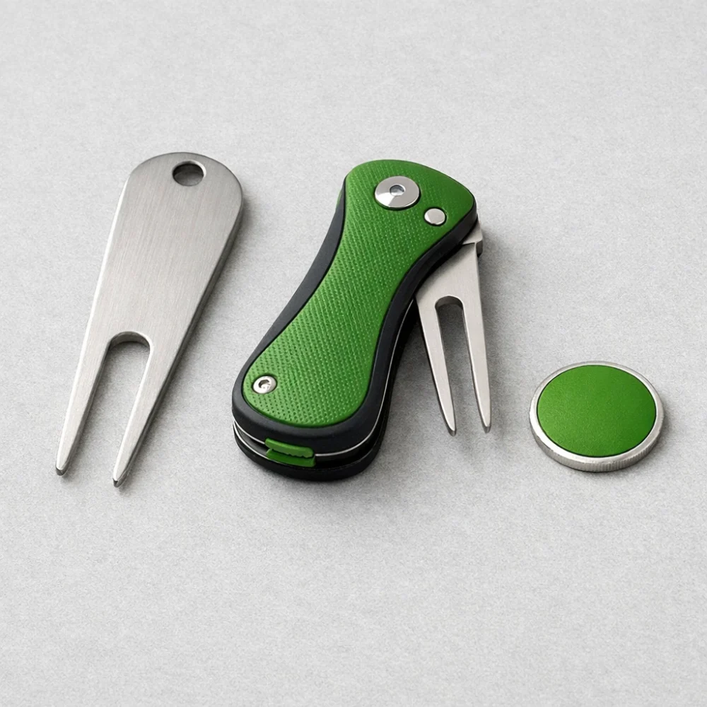 Basic and foldable golf divot tools with a separate ball marker