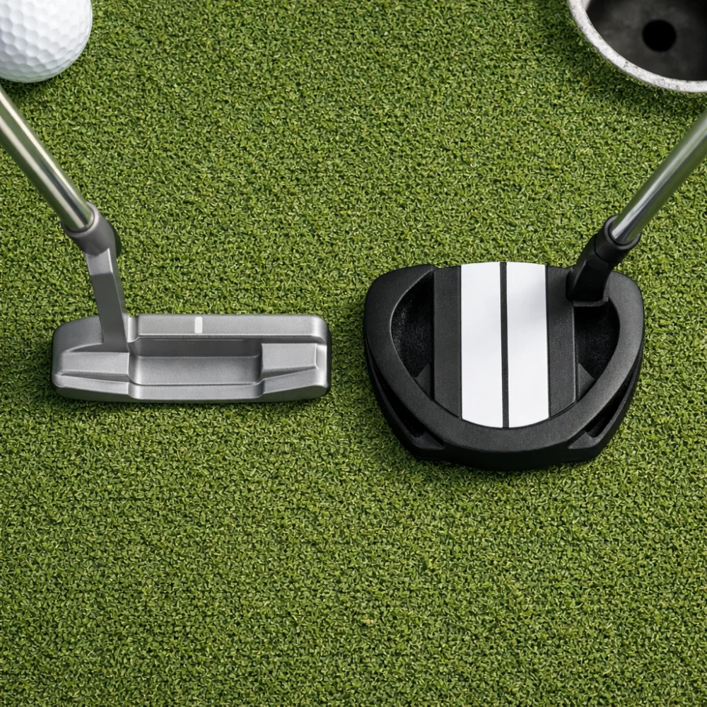 Two golf putter head styles shown side by side for shape comparison.