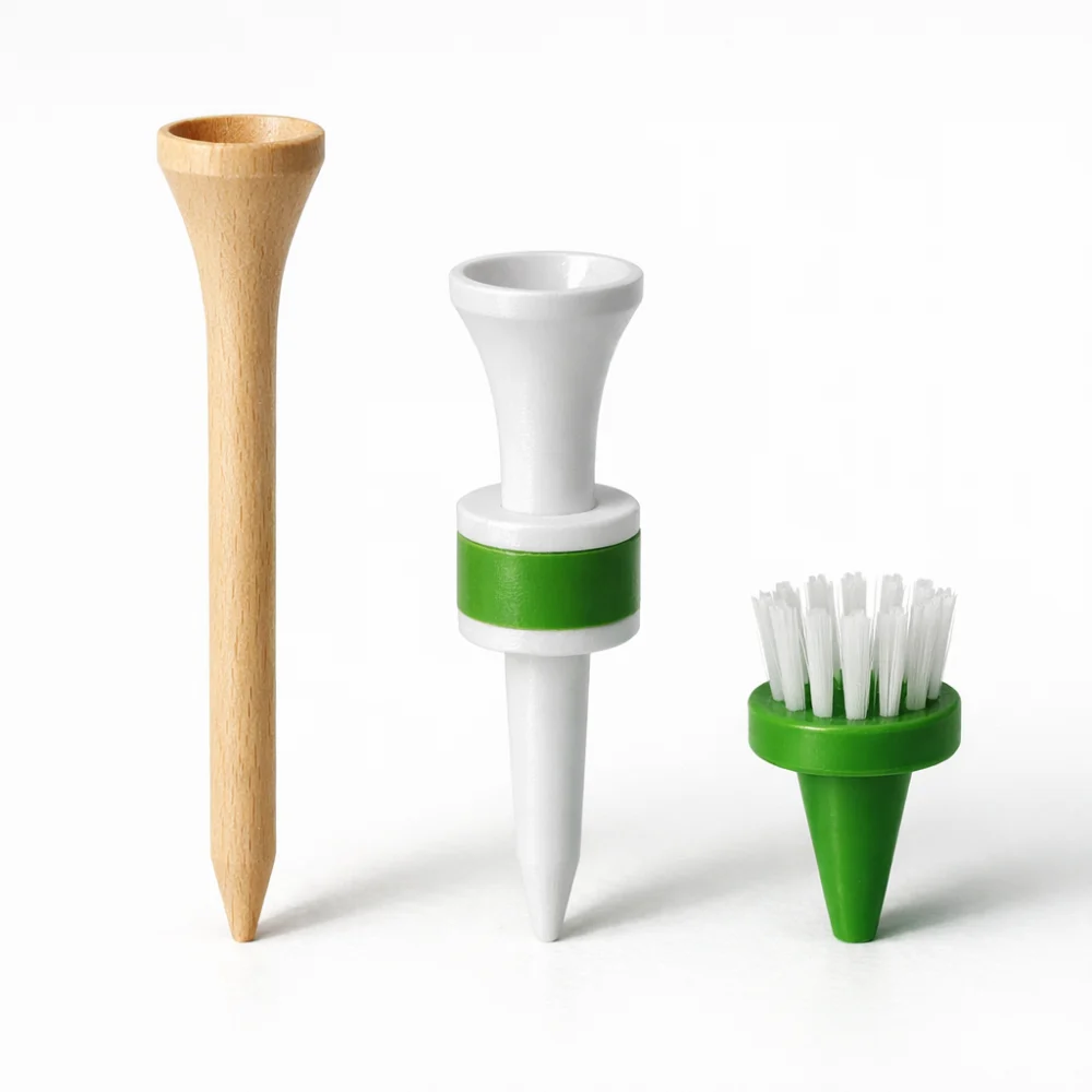 Three golf tee styles shown side by side