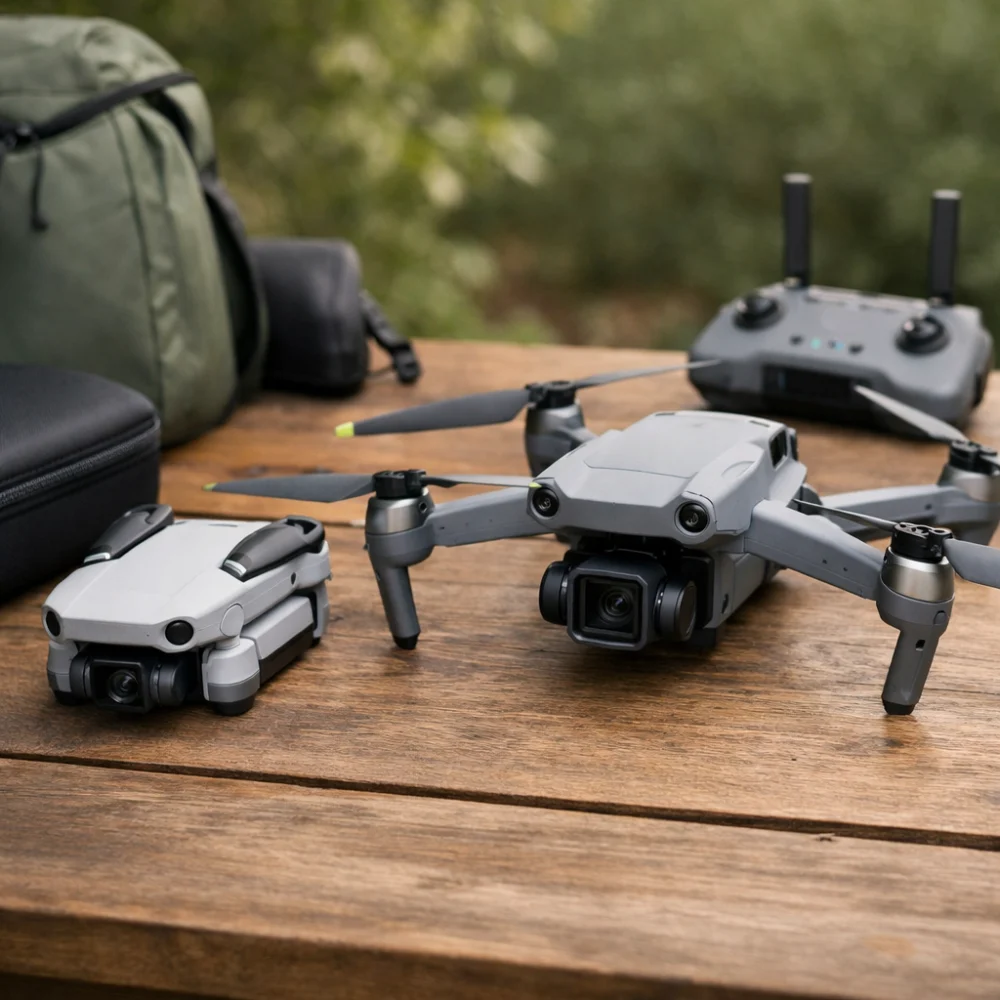 Two generic consumer drones shown side by side for comparison