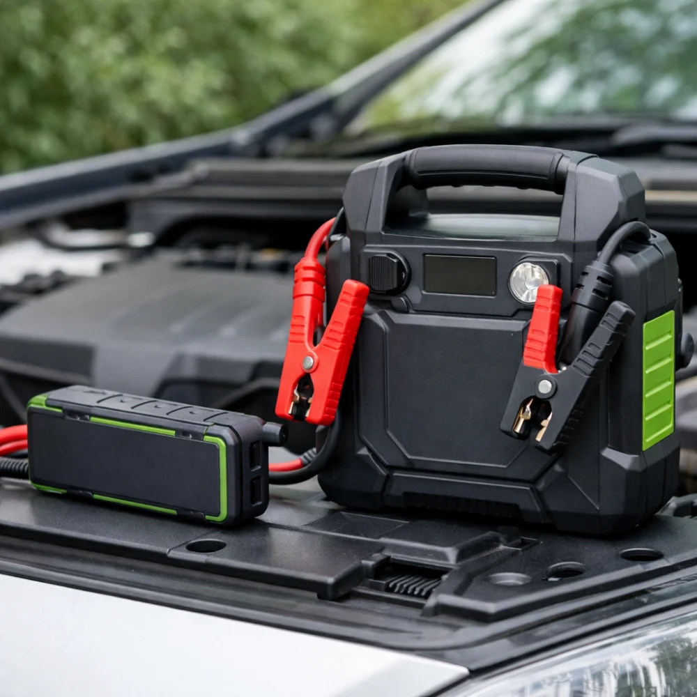 Two jump starter units of different sizes shown side by side