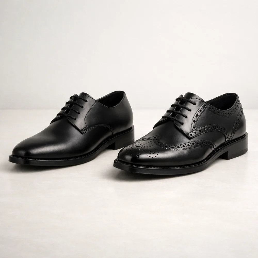 Two men's formal shoe styles shown side by side