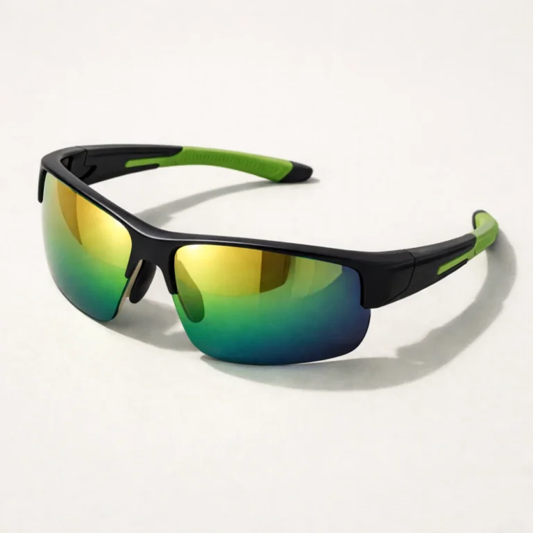 A pair of sunglasses on a neutral studio background