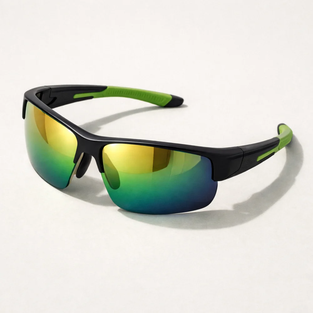 A pair of sunglasses on a neutral studio background