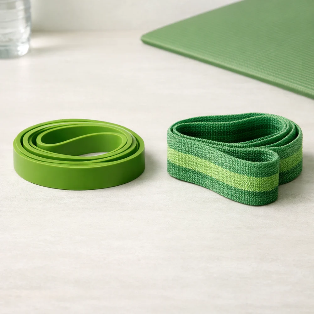 Two different Pilates resistance band styles shown side by side