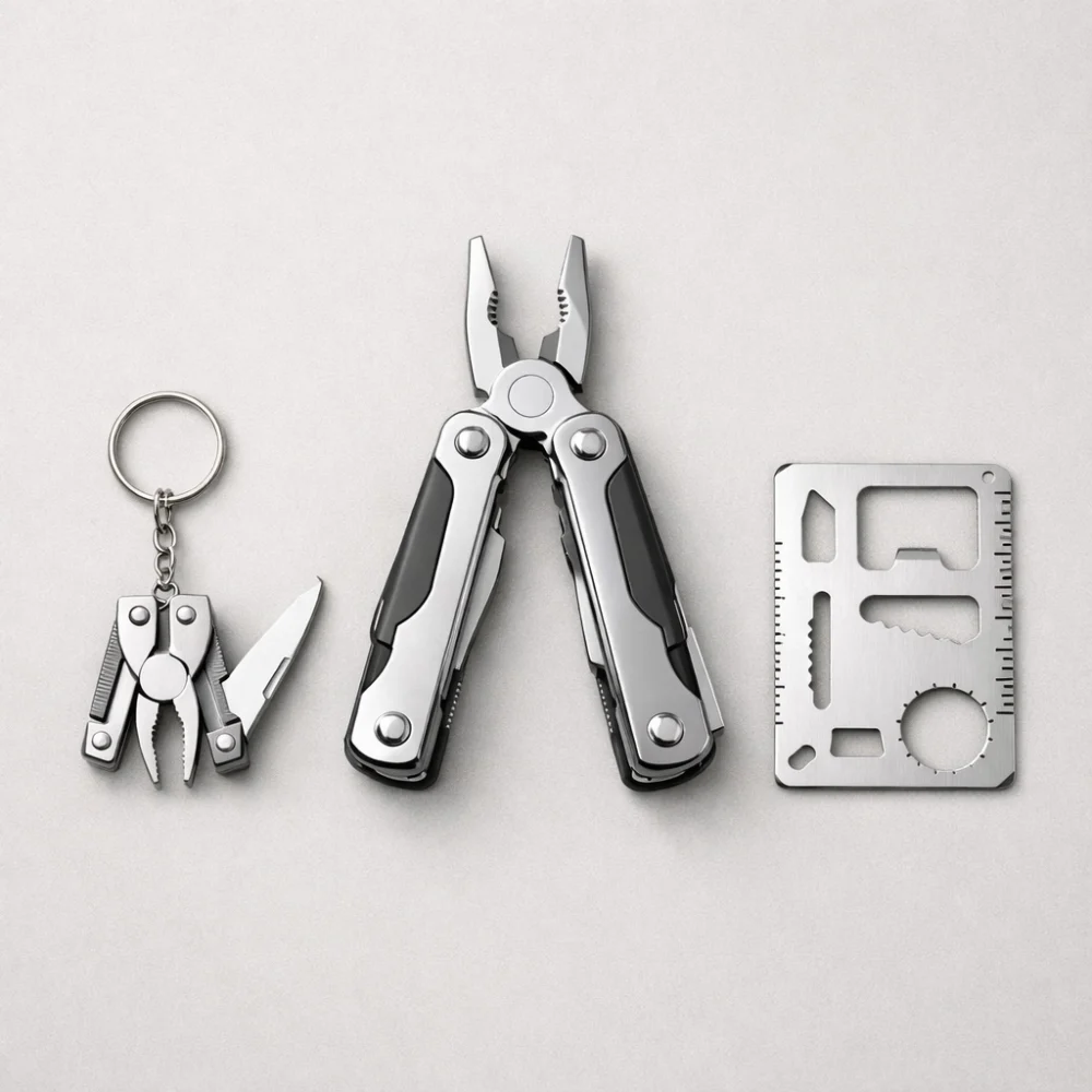 Three generic pocket multi tool formats shown side by side
