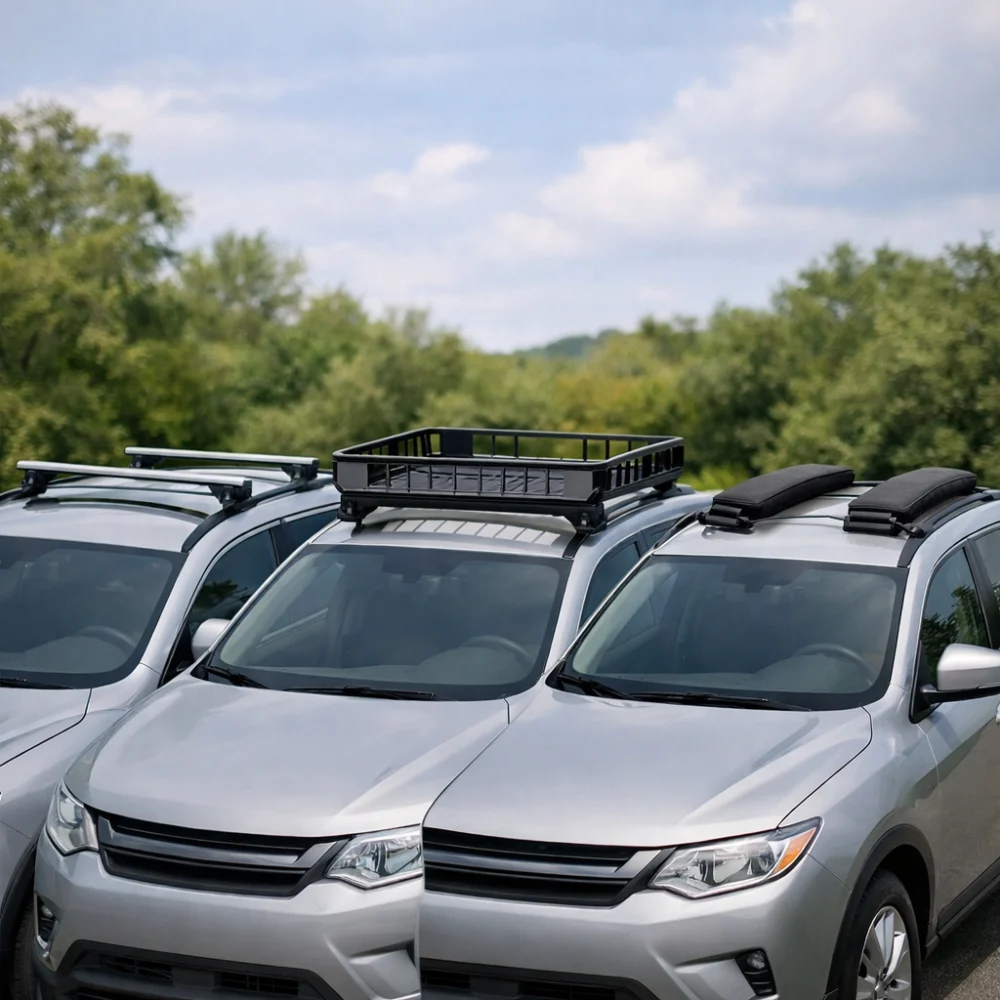 Three types of roof rack shown side by side