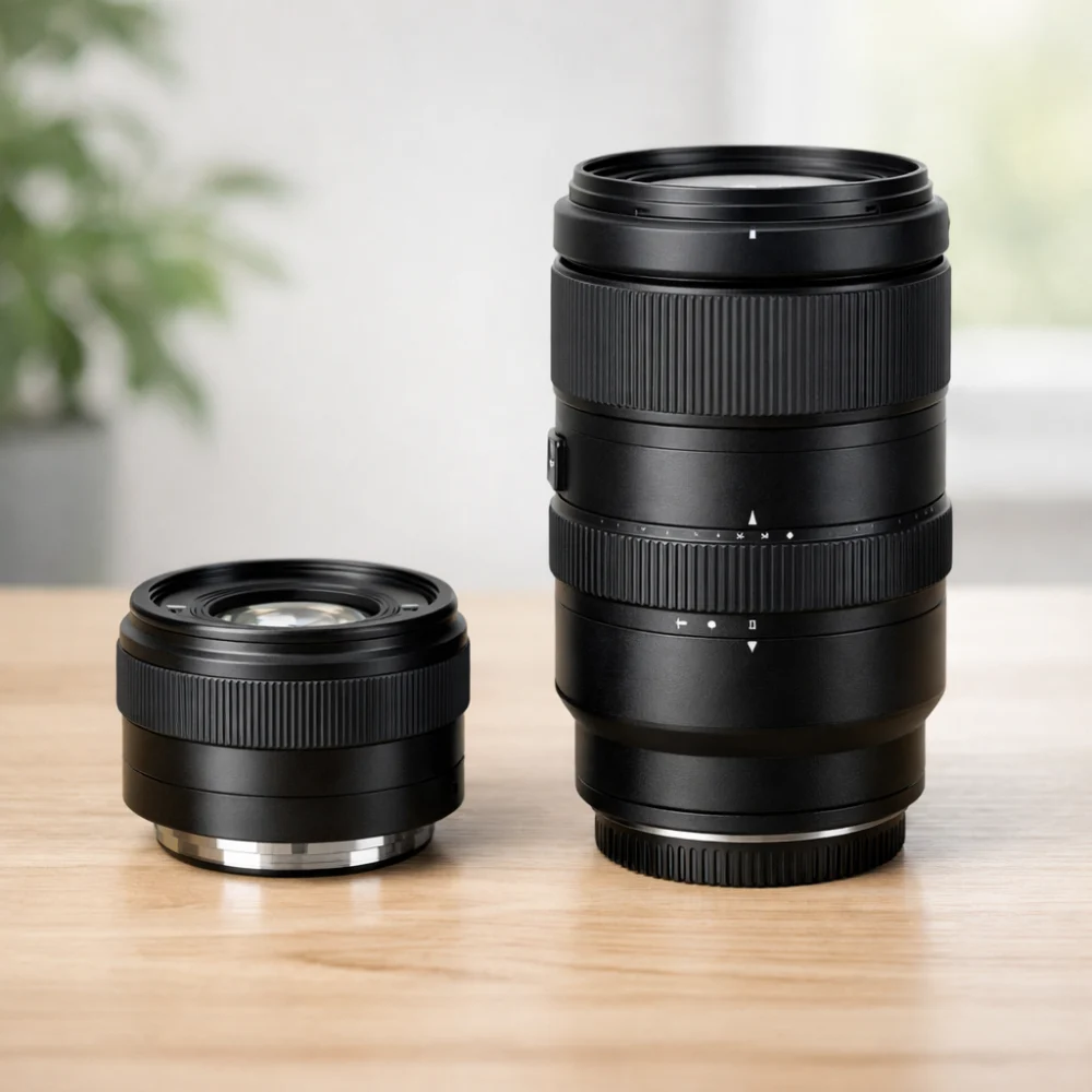 Two generic camera lenses shown side by side to compare lens types