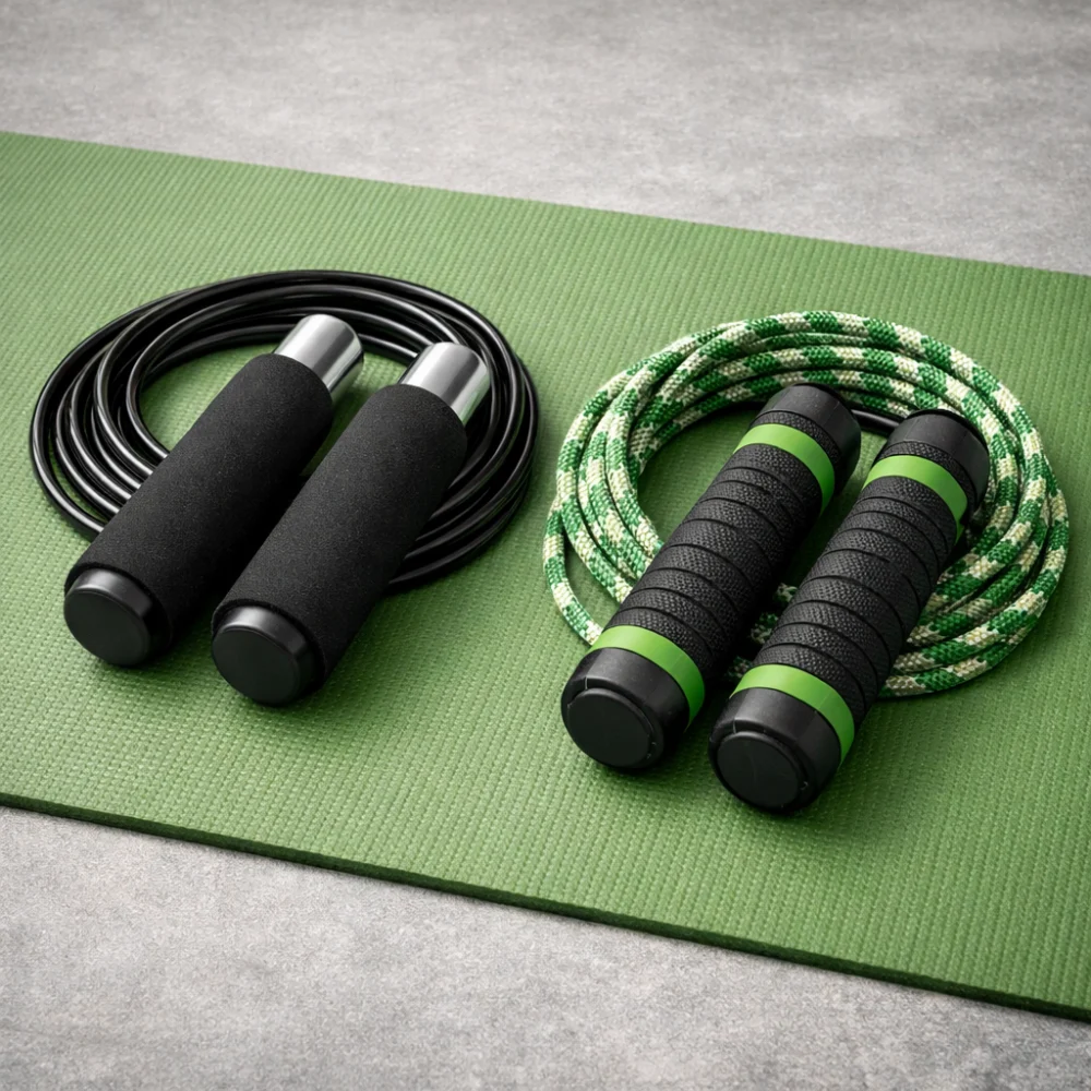 Two skipping ropes shown side by side to compare styles