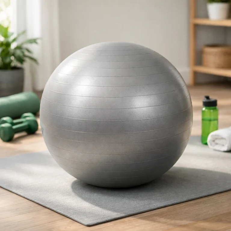 A stability ball in a simple home exercise setting.