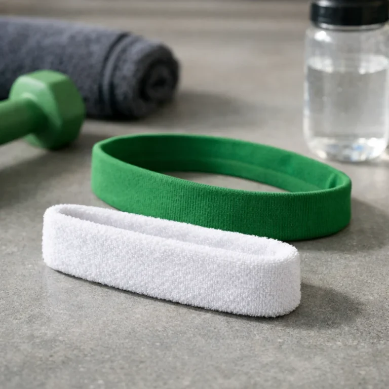 A sweatband and headband arranged on a neutral surface