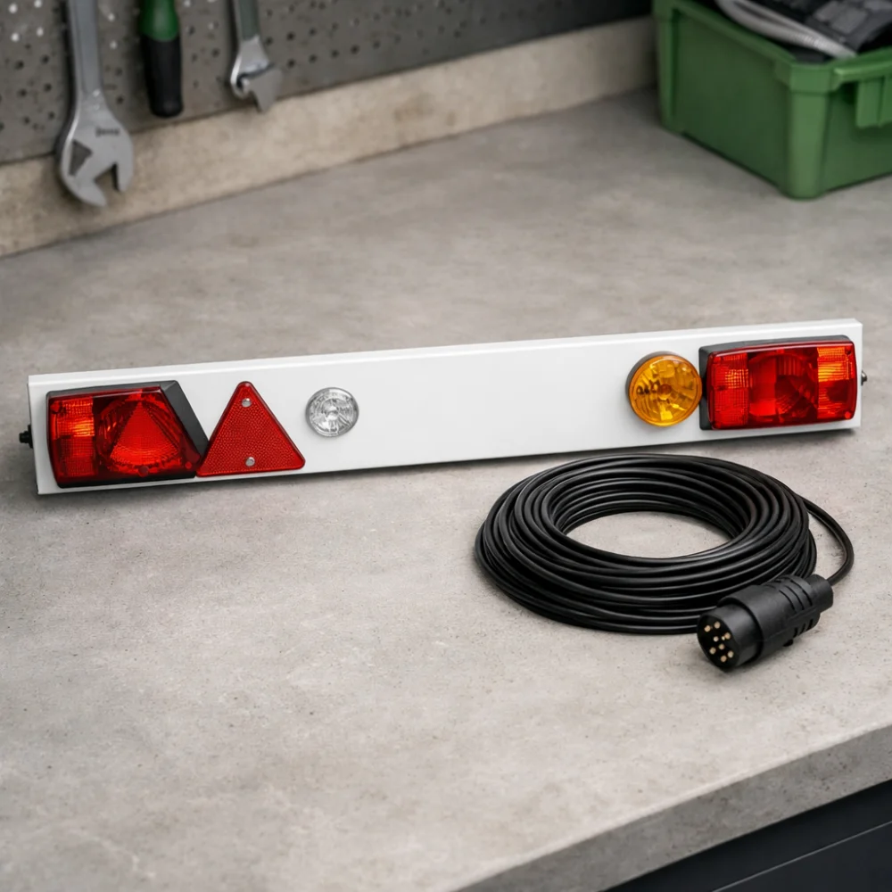 Trailer light board with cable on a neutral surface