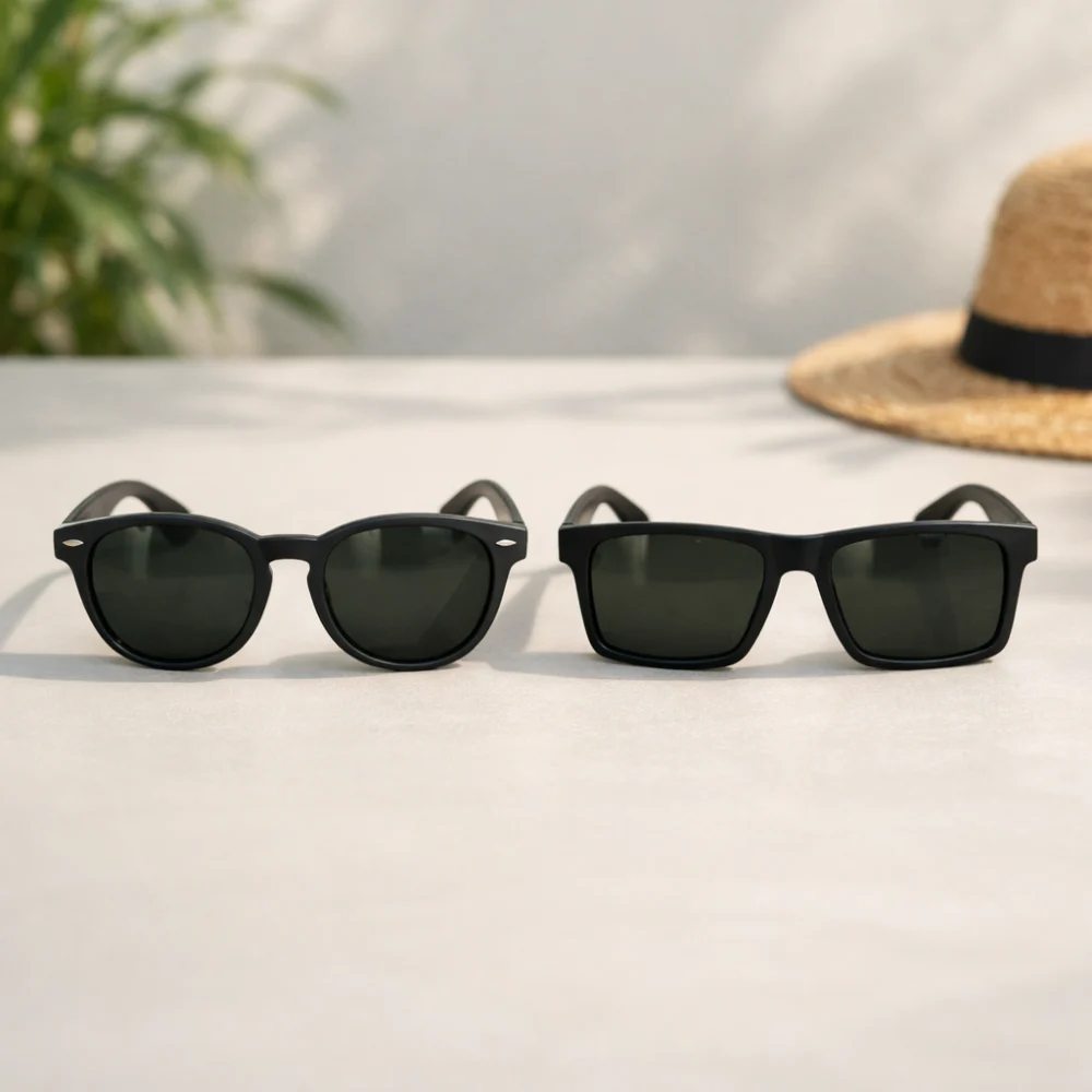 Two different sunglasses frame shapes shown side by side