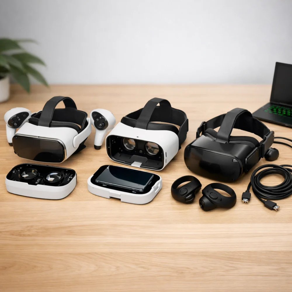 Three generic VR headset types shown side by side