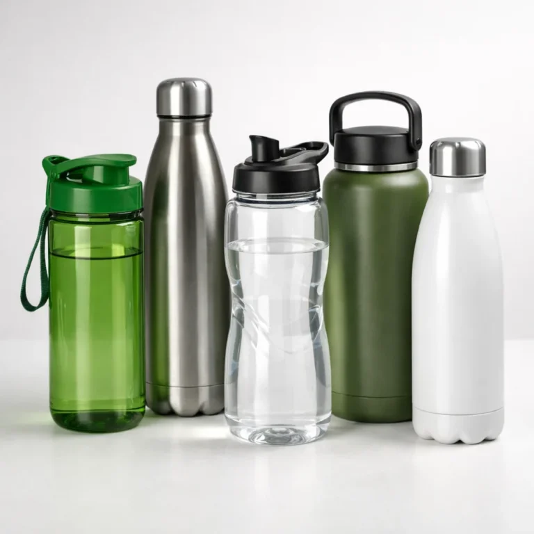 Several plain water bottles arranged on a clean background