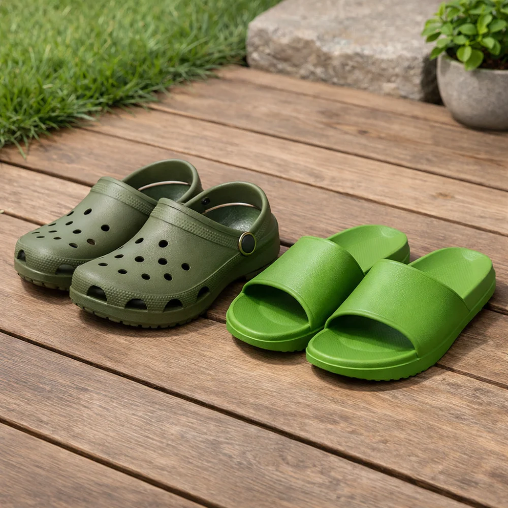 Comparison of a clog style and a slide style