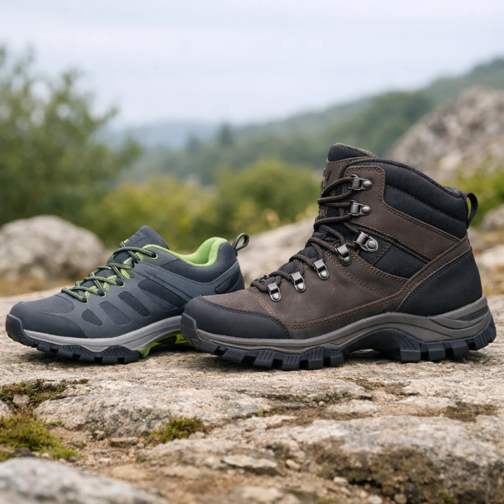 Two different styles of women’s hiking boots shown side by side.