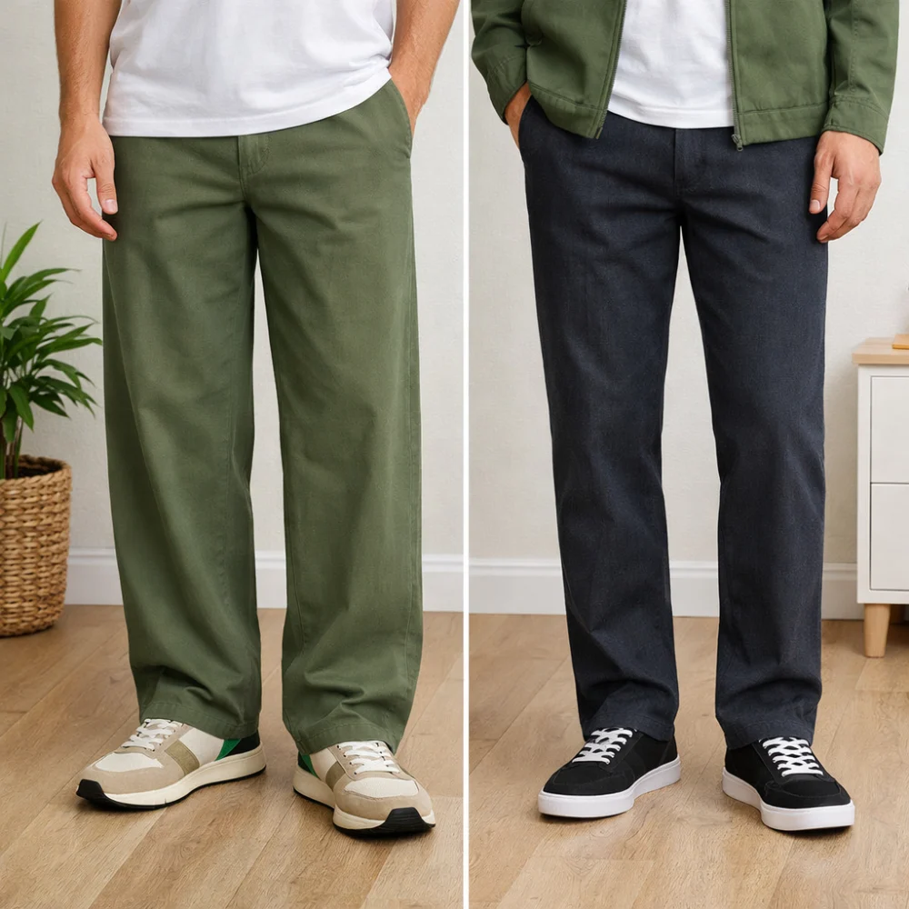 Two different women’s linen trouser silhouettes compared side by side.