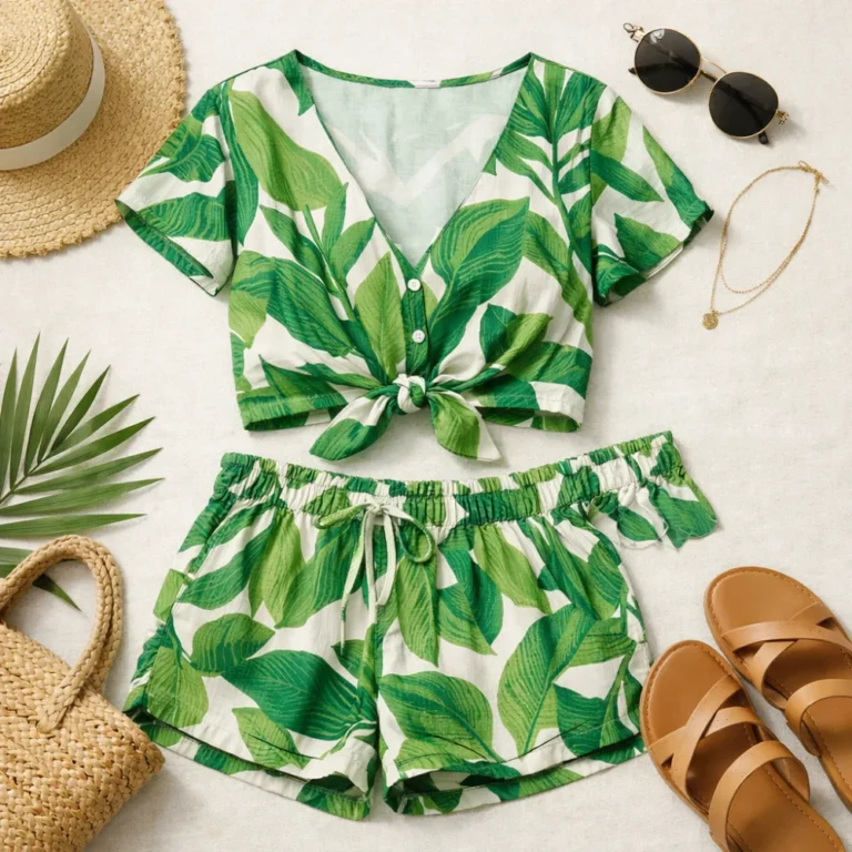 Women’s summer co-ord set displayed as a matching outfit flat lay.