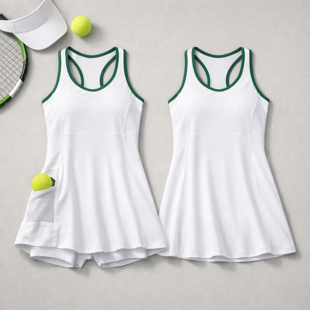Two women's tennis dress styles compared side by side