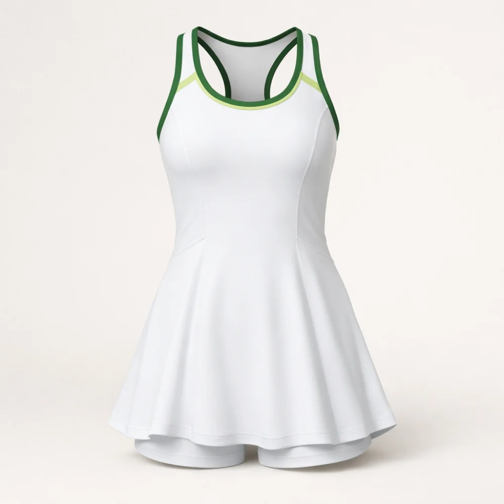 A women's tennis dress displayed on a plain background