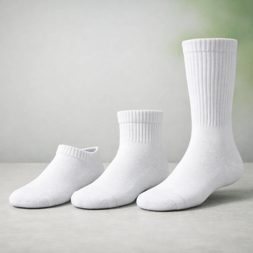 Three tennis sock lengths shown side by side